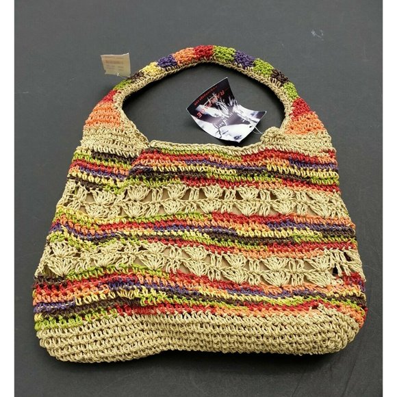 Rampage Raffia Straw Purse Multicolor Hobo Bag Tote Handbag - Picture 1 of 7